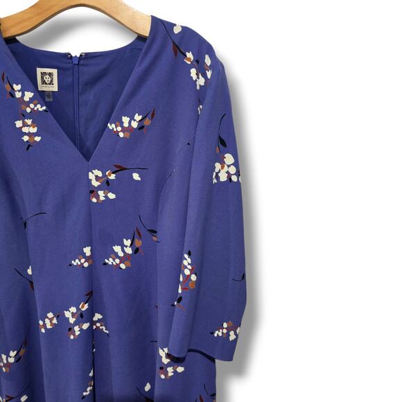 Anne Klein Blue Floral A-Line Dress Women’s Size 14 | Lined Zip-Back Fit & Flare - Picture 4 of 8